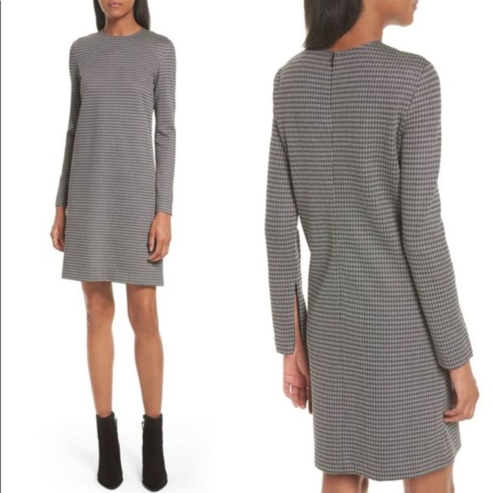 Theory Wynter Houndstooth Dress Sz. 8 Black Gray Long Sleeve